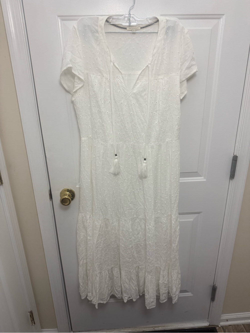 Kate & Sam White Short Sleeve Maxi Dress Size Medium Beach Vacation Flowy